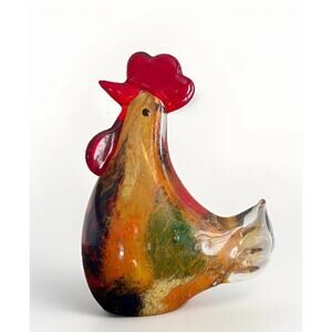 Vintage MURANO/Murano Style MCM Handblown Glass Rooster Multi Color